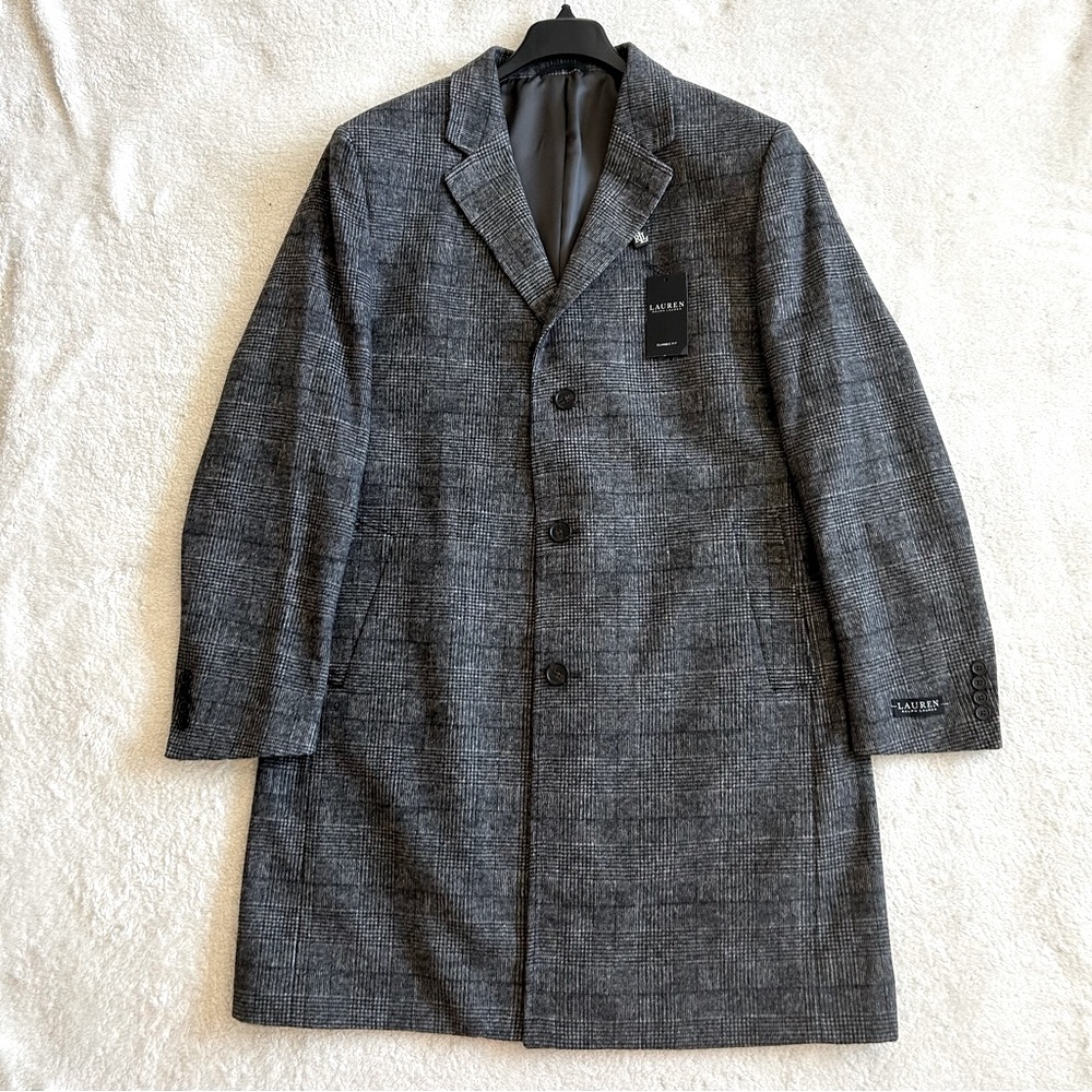 NWT LAUREN RALPH LAUREN Men’s Luther Luxury Blend Overcoat Plaid Gray 42R